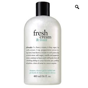 philosophy fresh cream and mint shampoo, shower gel, and bubble bath